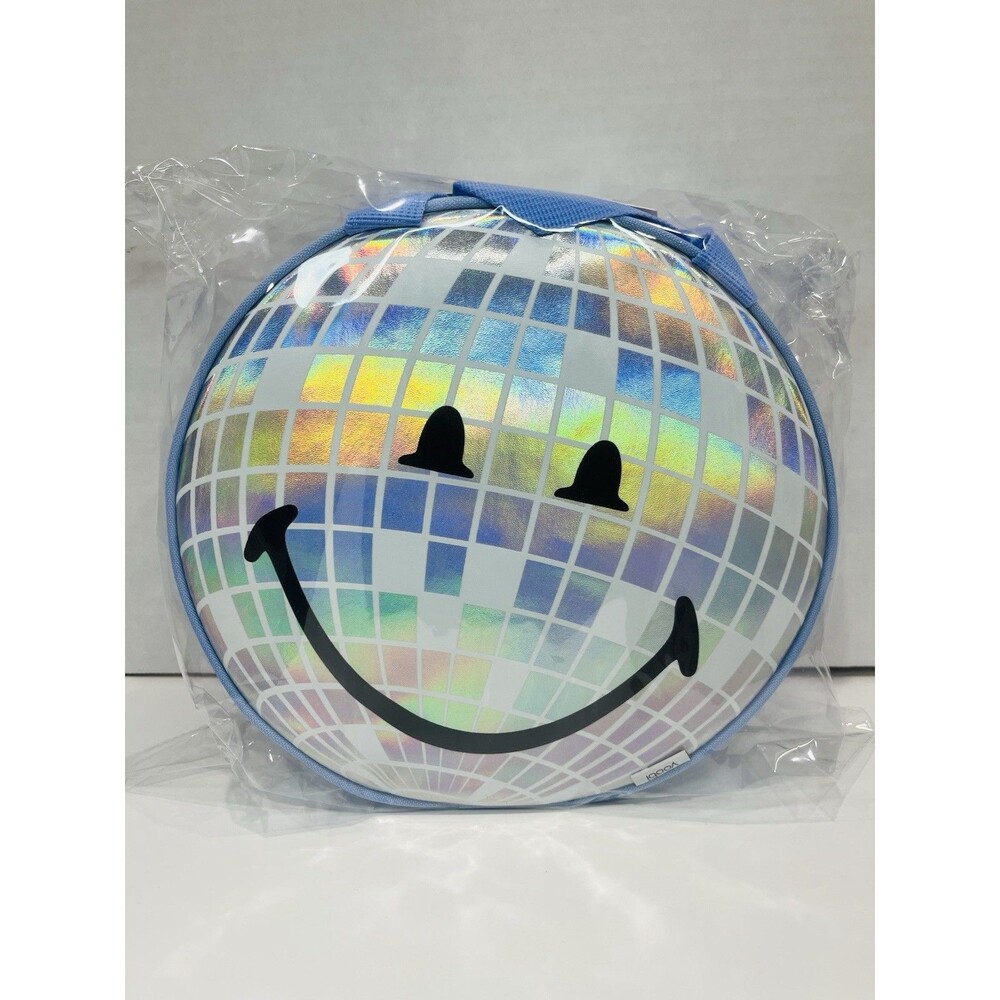 Yoobi Smiley Face Disco Ball Lunch Box Holographic Shiny Lunch Snack Tote Bag